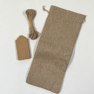 Burlap Drawstring Wine Bags Ties Gift Tags 12 Pack Brown